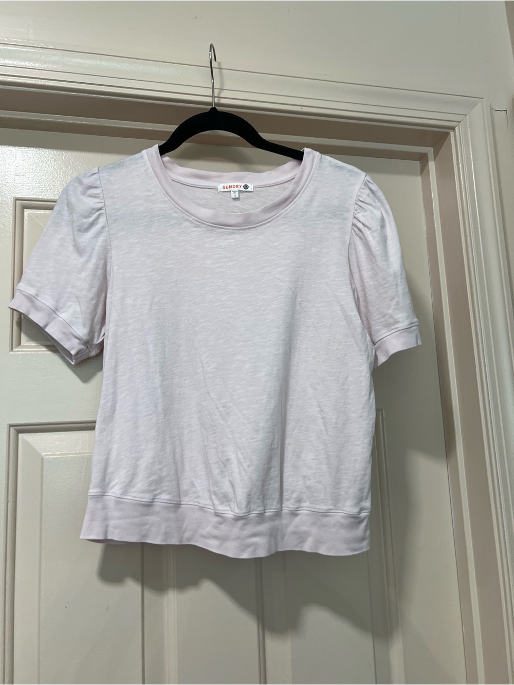 Sundry Pale Pink Puff Sleeve Crewneck Top